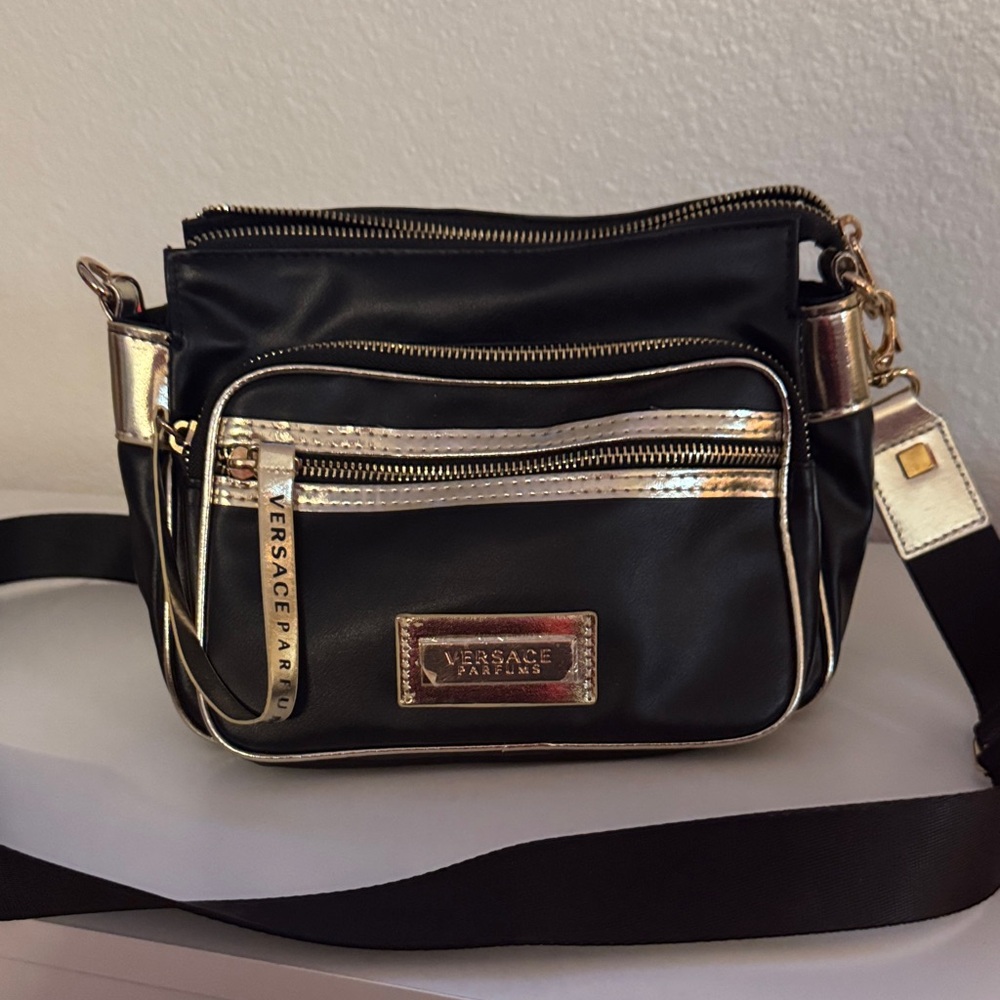 Versace Parfums Black and Gold Shoulder Bag